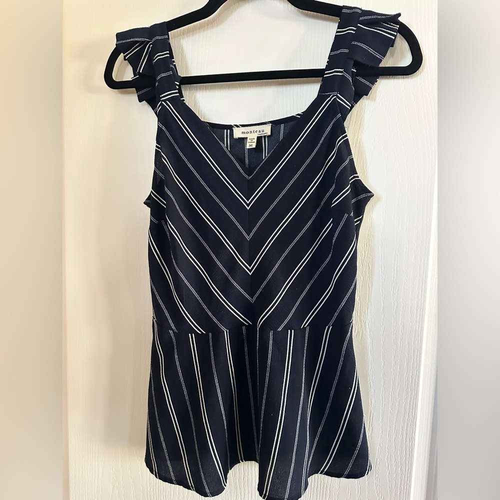 Monteau Navy and White Chevron Top Size M